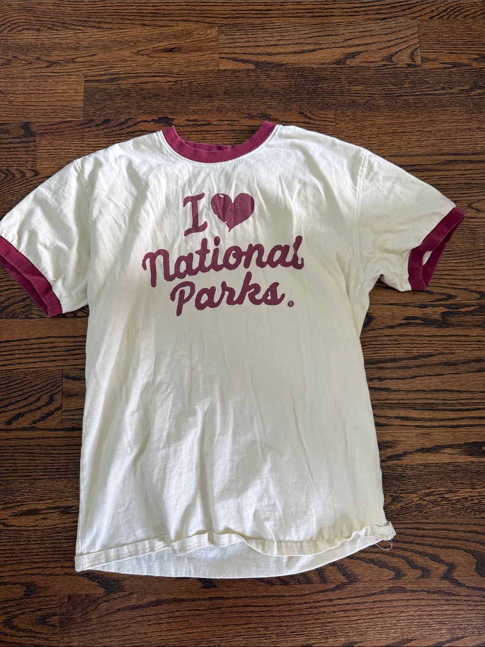 Parks Project White Tee with Maroon Graphic & Trim